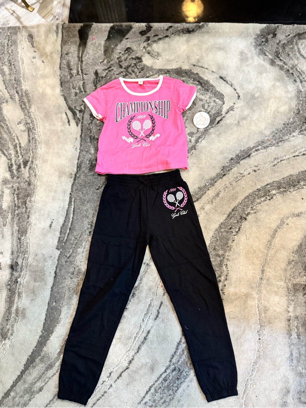 Girls' Pink & Black Championship Jogger Set